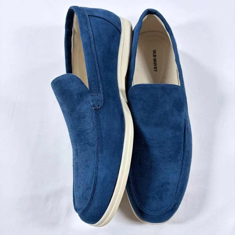 Old Money Mens Blue Faux Suede Slip On Loafers Size 45 US 12 Casual Flats